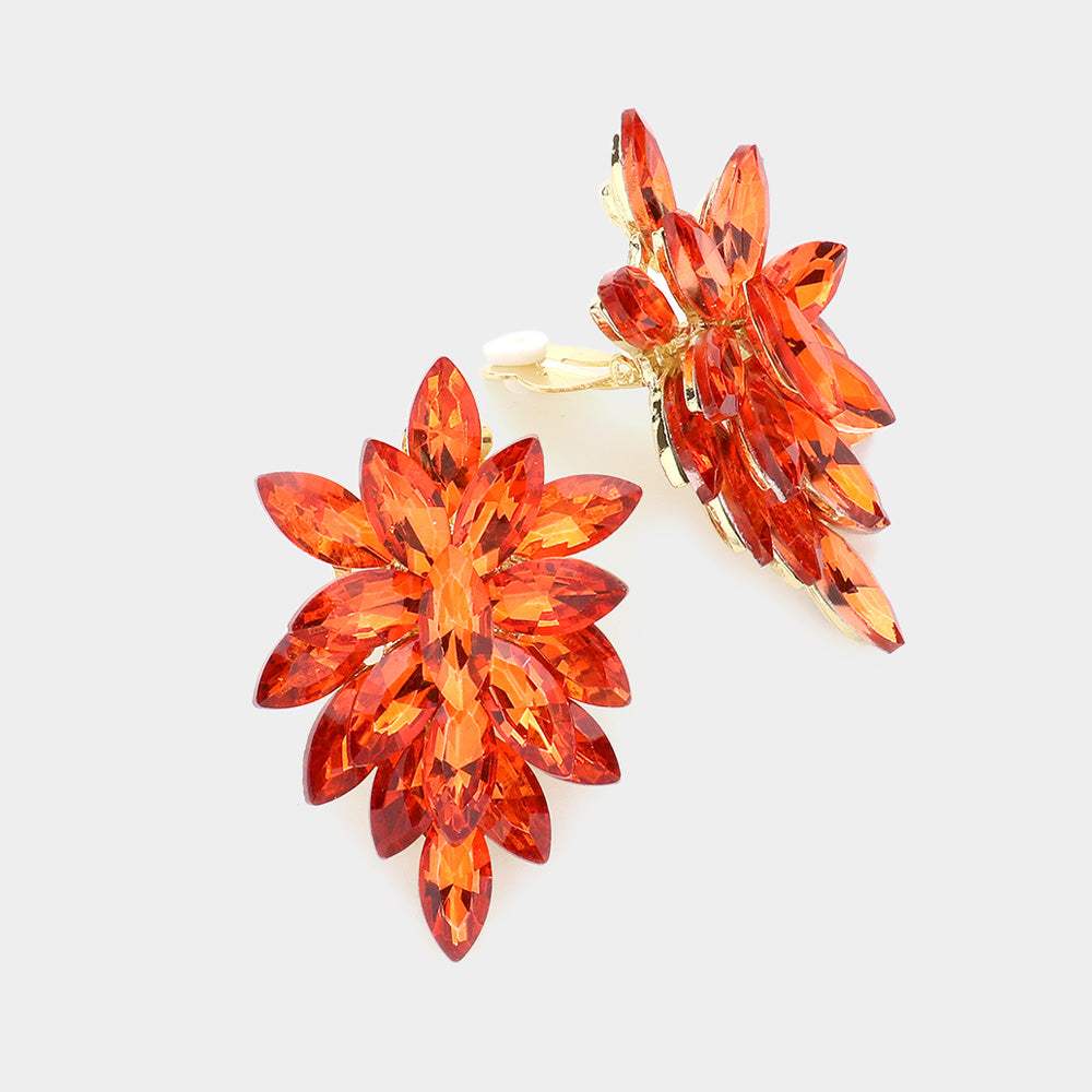 Marquise Crystal Cluster Clip on Evening Earrings - Madeline Love - Flyclothing LLC