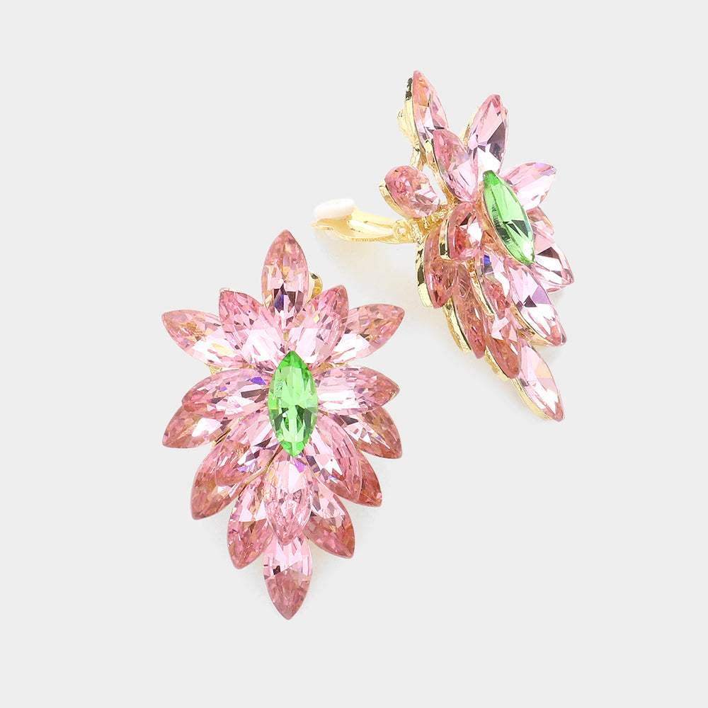 Marquise Crystal Cluster Clip on Evening Earrings - Madeline Love - Flyclothing LLC
