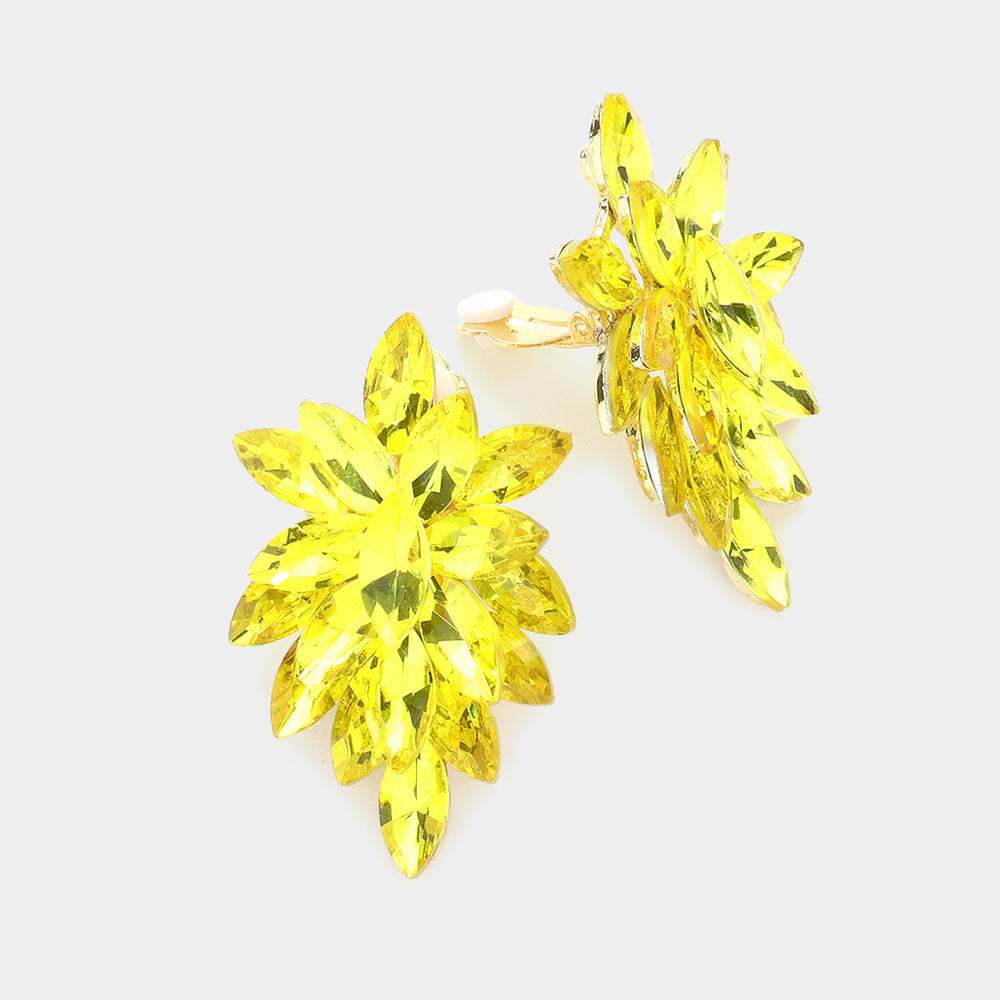 Marquise Crystal Cluster Clip on Evening Earrings - Madeline Love - Flyclothing LLC