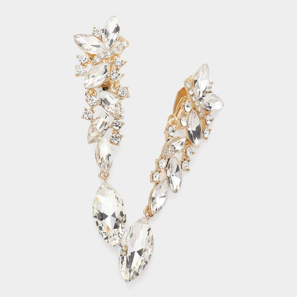 Marquise Crystal Drop Clip On Earrings - Madeline Love - Flyclothing LLC