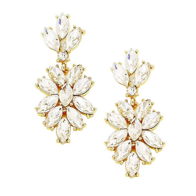Marquise Glass Crystal Oval Cluster Vine Evening Earrings - Madeline Love - Flyclothing LLC