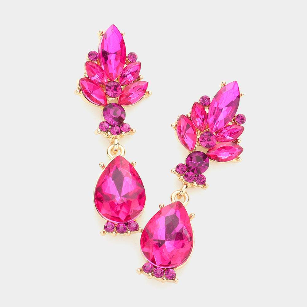 Marquise Glass Crystal Teardrop Dangle Evening Earrings - Madeline Love - Flyclothing LLC