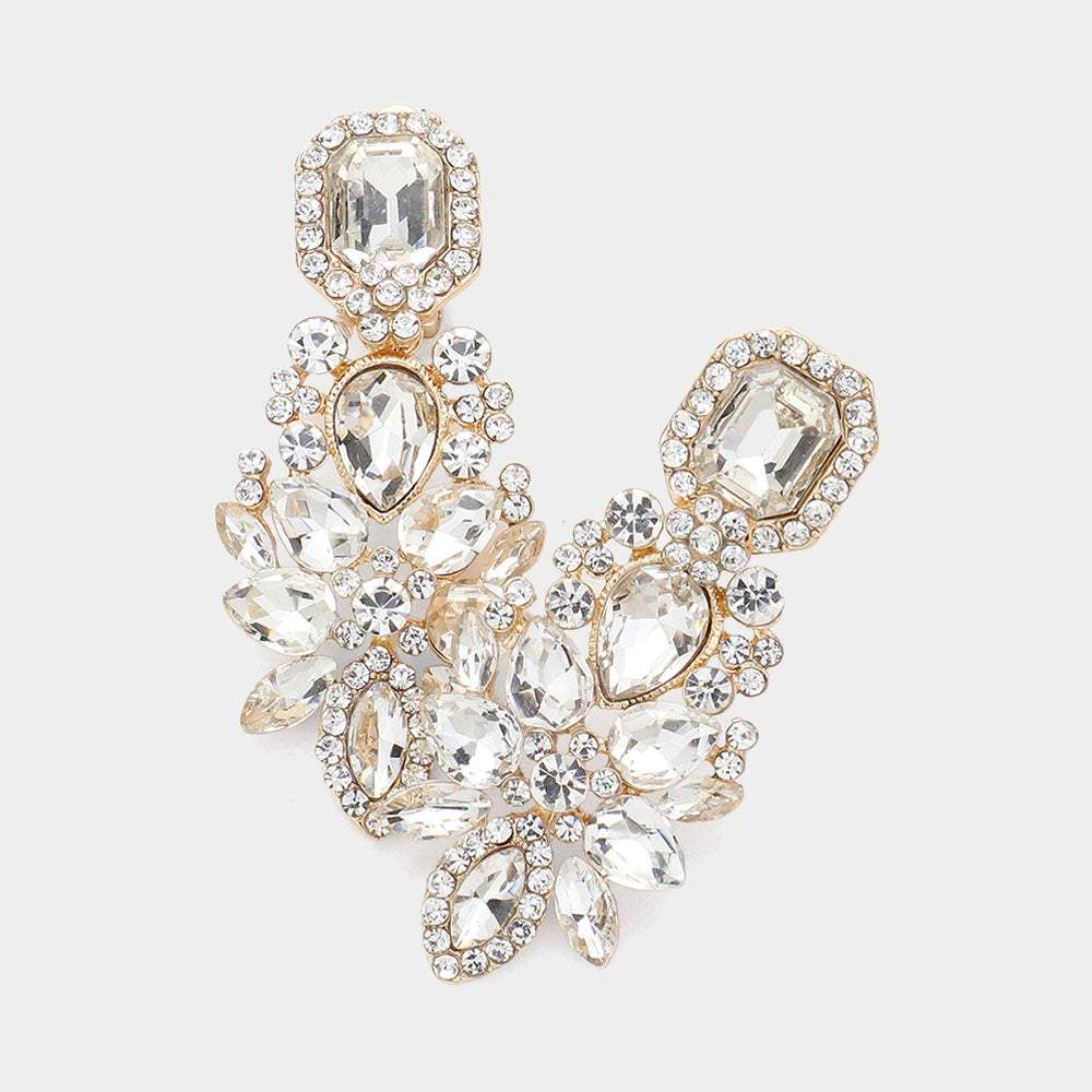 Marquise Square Stone Pointed Evening Clip On Earrings - Madeline Love - Flyclothing LLC