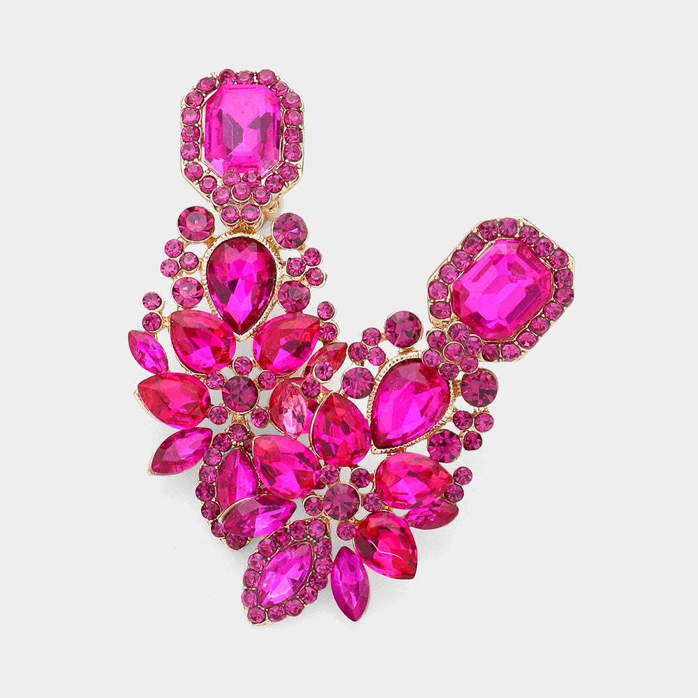 Marquise Square Stone Pointed Evening Clip On Earrings - Madeline Love - Flyclothing LLC