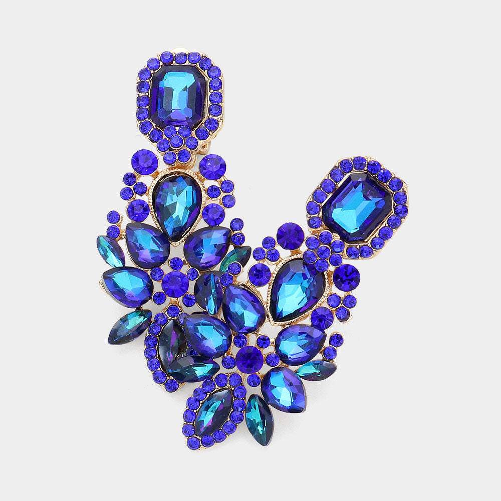Marquise Square Stone Pointed Evening Clip On Earrings - Madeline Love - Flyclothing LLC