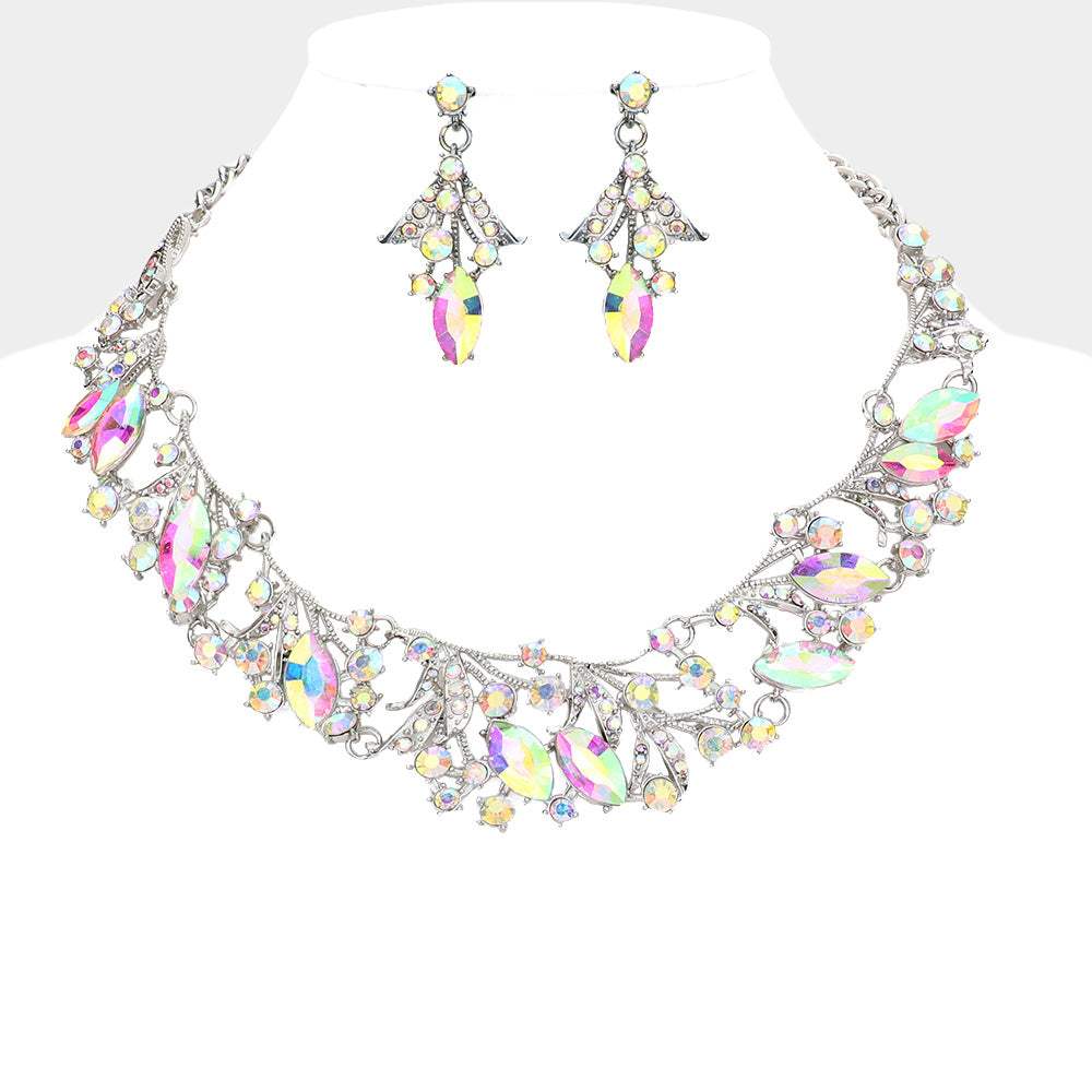 Marquise Stone Accented Leaf Evening Necklace - Madeline Love - Flyclothing LLC