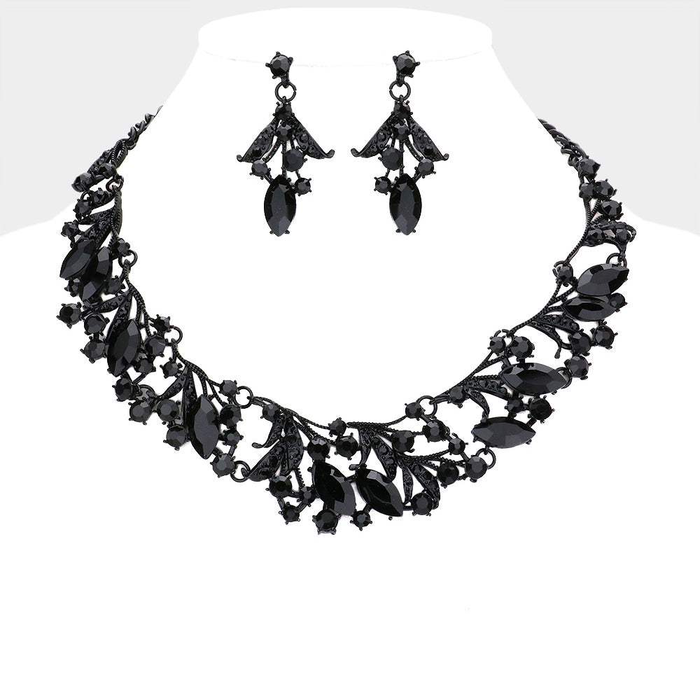 Marquise Stone Accented Leaf Evening Necklace - Madeline Love - Flyclothing LLC