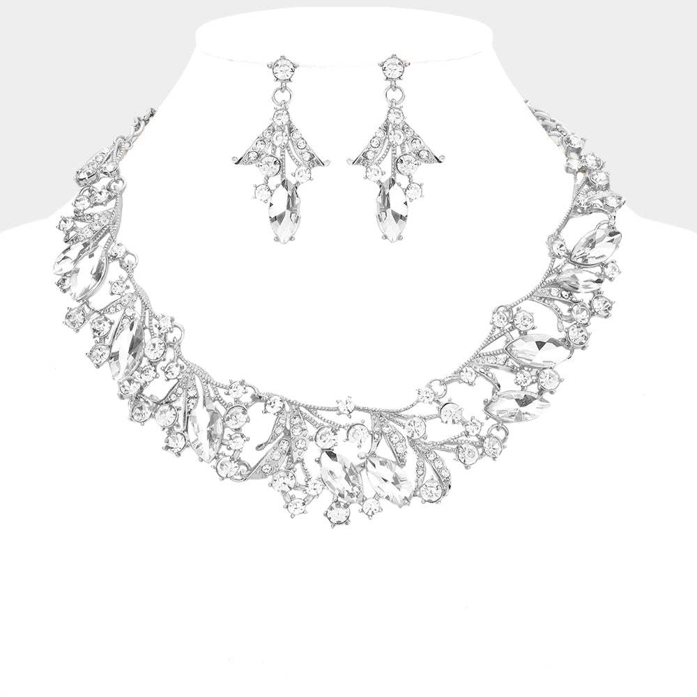 Marquise Stone Accented Leaf Evening Necklace - Madeline Love - Flyclothing LLC