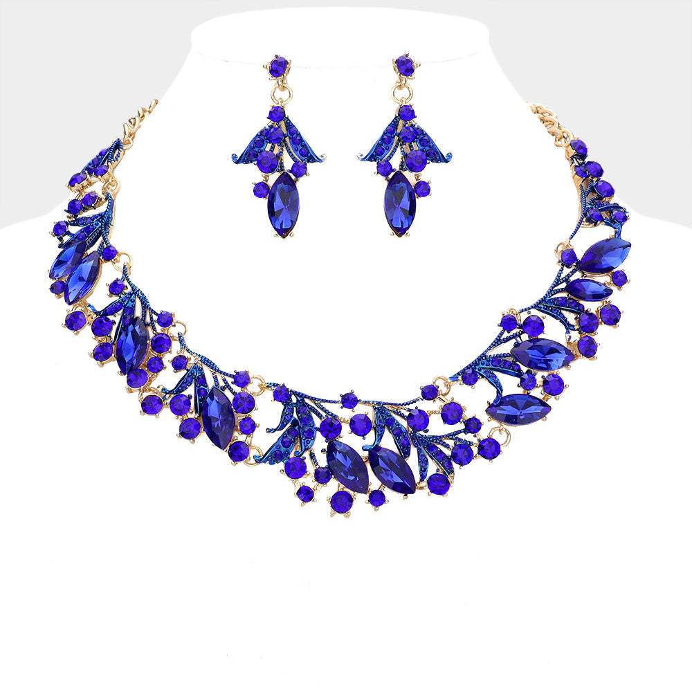 Marquise Stone Accented Leaf Evening Necklace - Madeline Love - Flyclothing LLC