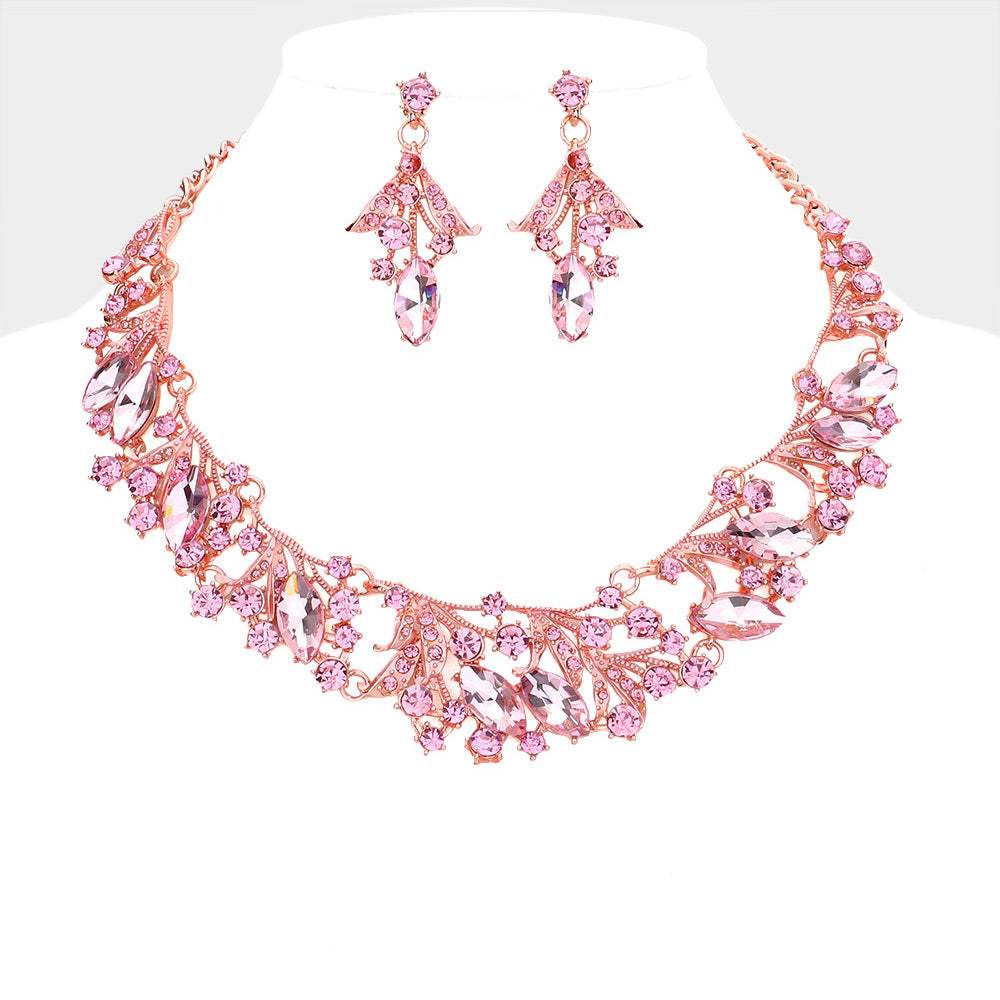 Marquise Stone Accented Leaf Evening Necklace - Madeline Love - Flyclothing LLC