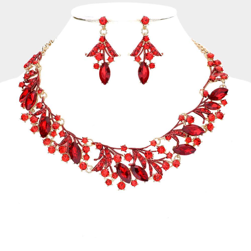 Marquise Stone Accented Leaf Evening Necklace - Madeline Love - Flyclothing LLC