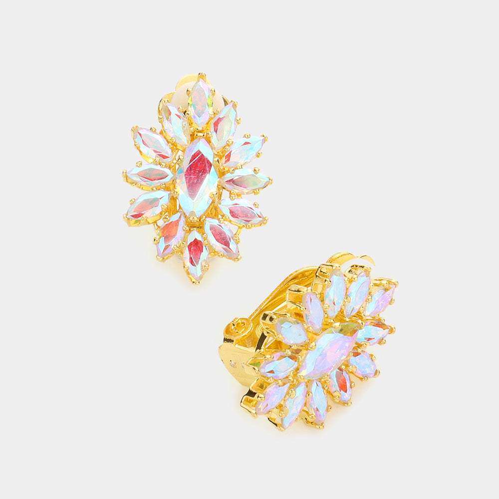 Marquise Stone Cluster Clip On Evening Earrings - Madeline Love - Flyclothing LLC