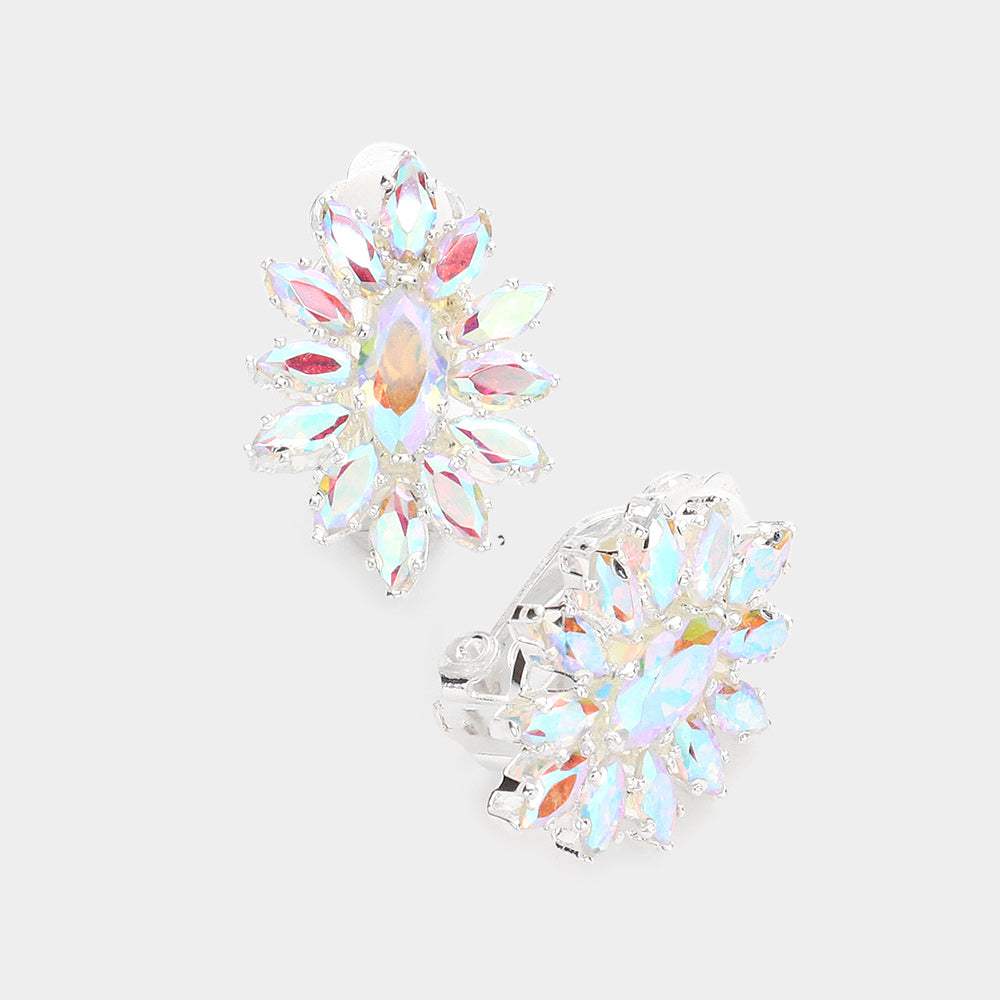 Marquise Stone Cluster Clip On Evening Earrings - Madeline Love - Flyclothing LLC