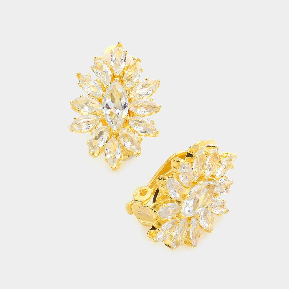 Marquise Stone Cluster Clip On Evening Earrings - Madeline Love - Flyclothing LLC