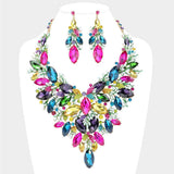 Marquise Stone Cluster Leaf Evening Necklace - Madeline Love - Flyclothing LLC