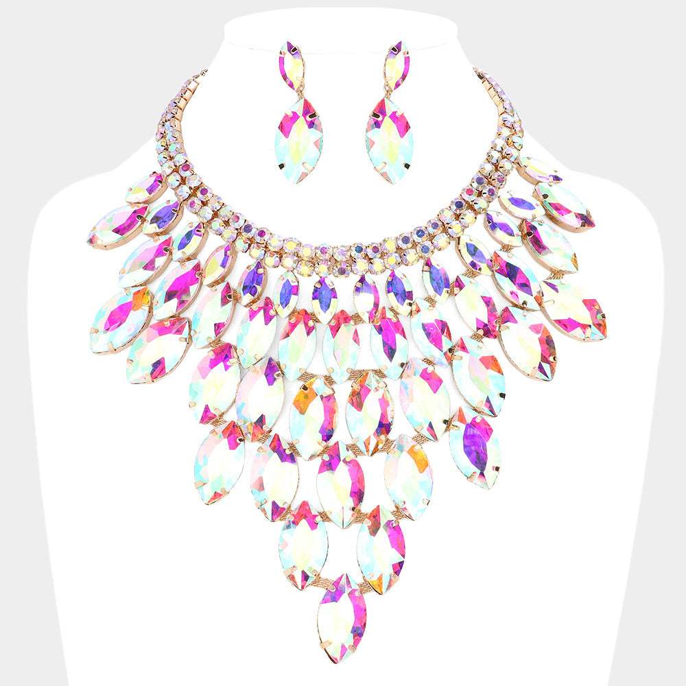 Marquise Stone Cluster Vine Evening Necklace - Madeline Love - Flyclothing LLC