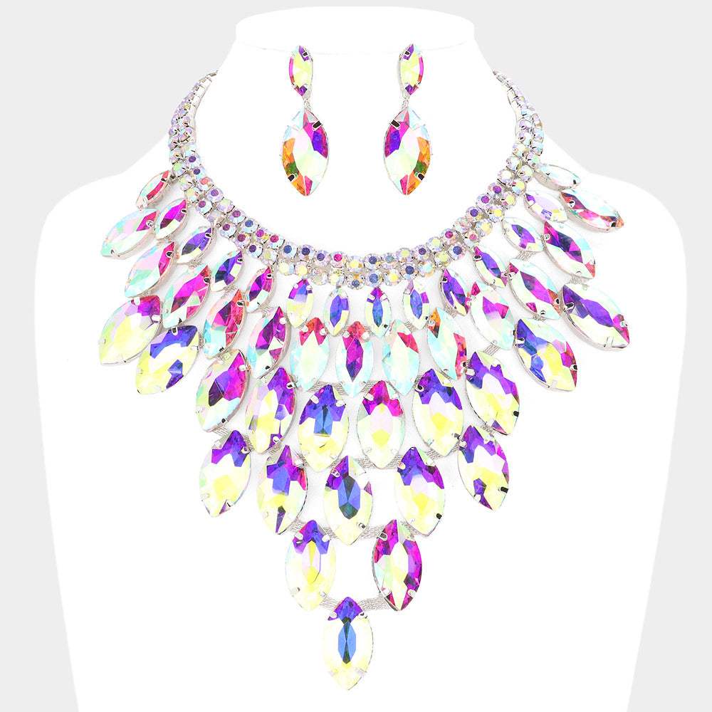 Marquise Stone Cluster Vine Evening Necklace - Madeline Love - Flyclothing LLC