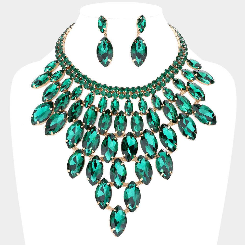 Marquise Stone Cluster Vine Evening Necklace - Madeline Love - Flyclothing LLC