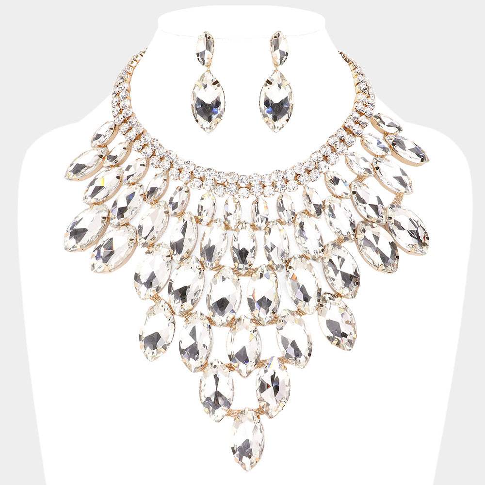Marquise Stone Cluster Vine Evening Necklace - Madeline Love - Flyclothing LLC