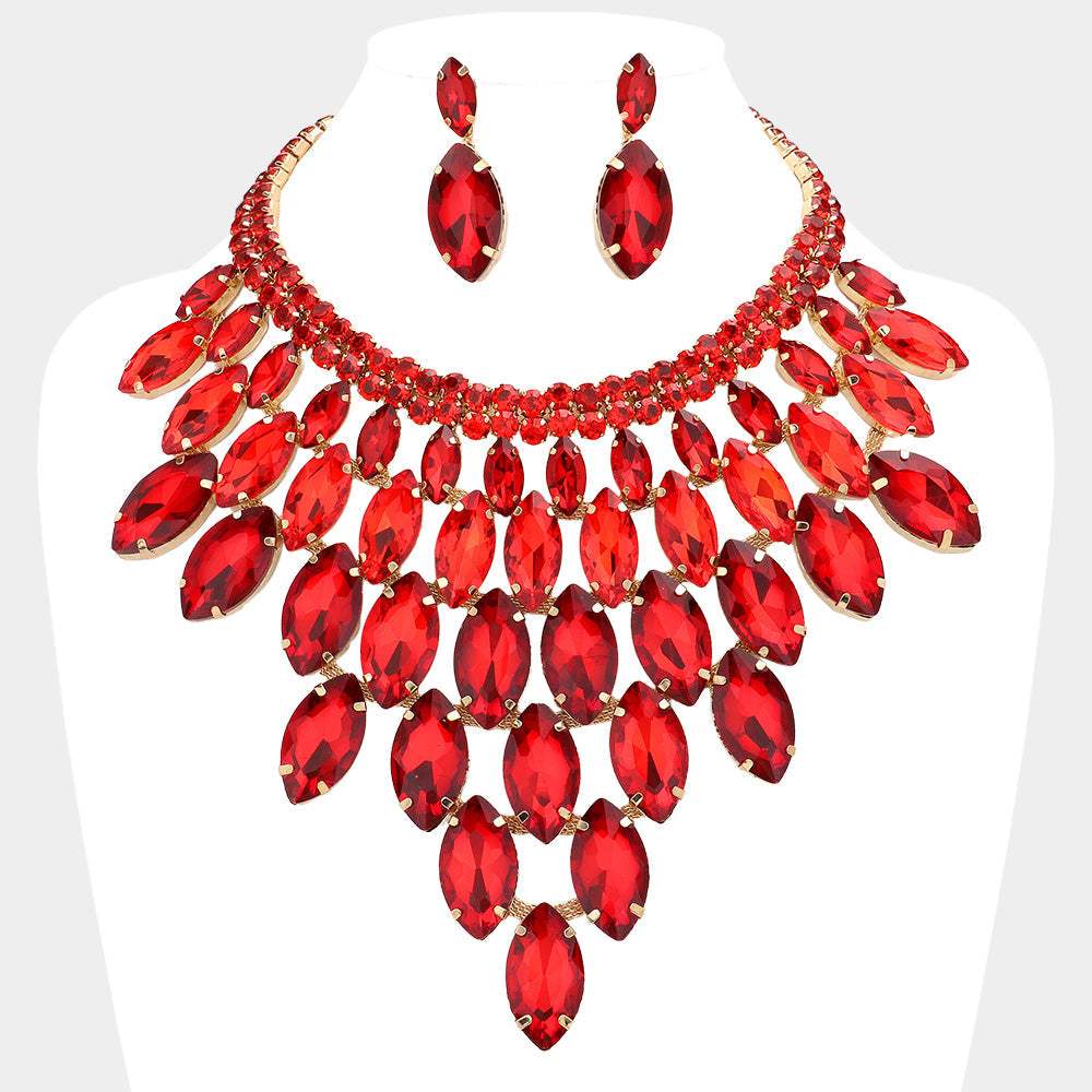Marquise Stone Cluster Vine Evening Necklace - Madeline Love - Flyclothing LLC