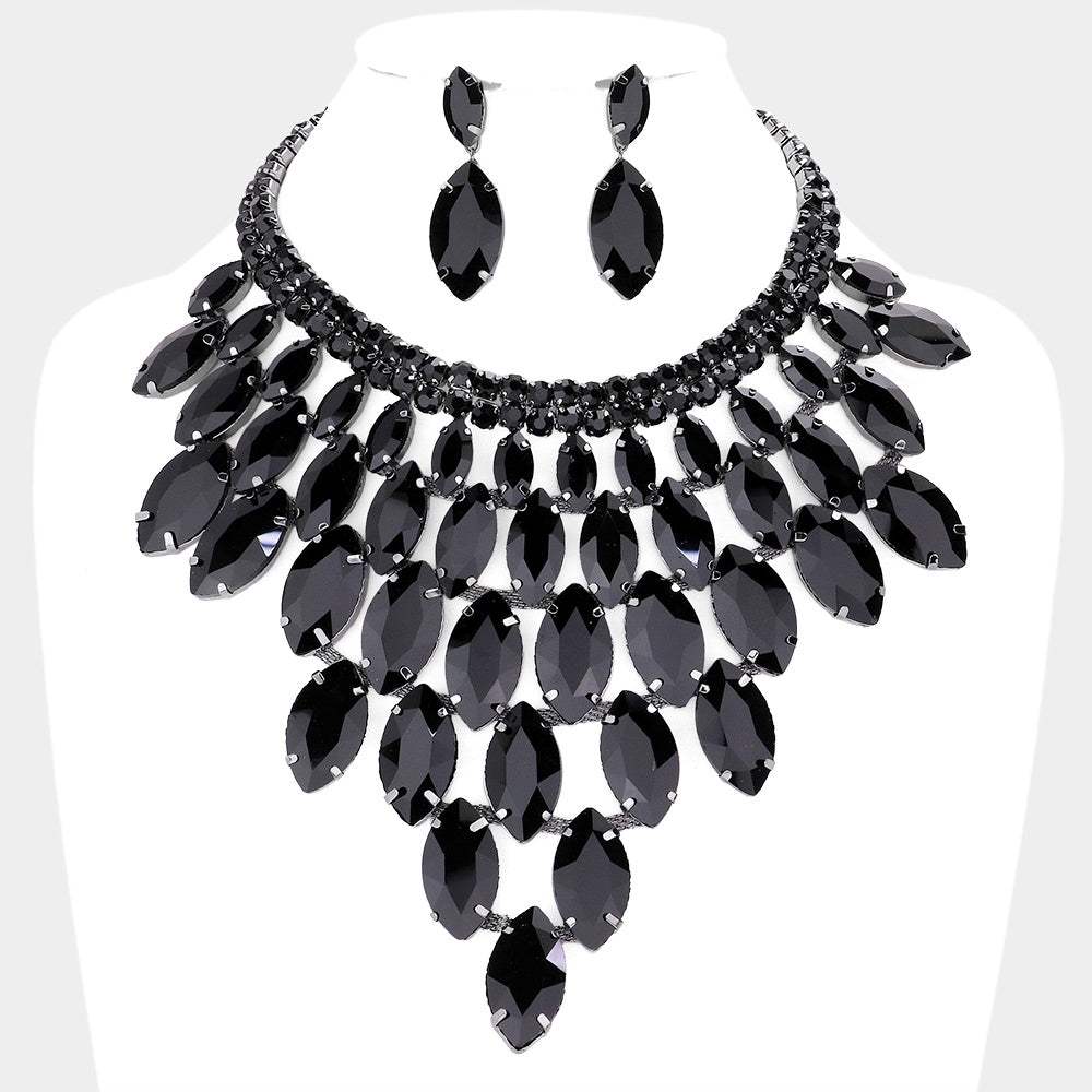 Marquise Stone Cluster Vine Evening Necklace - Madeline Love - Flyclothing LLC