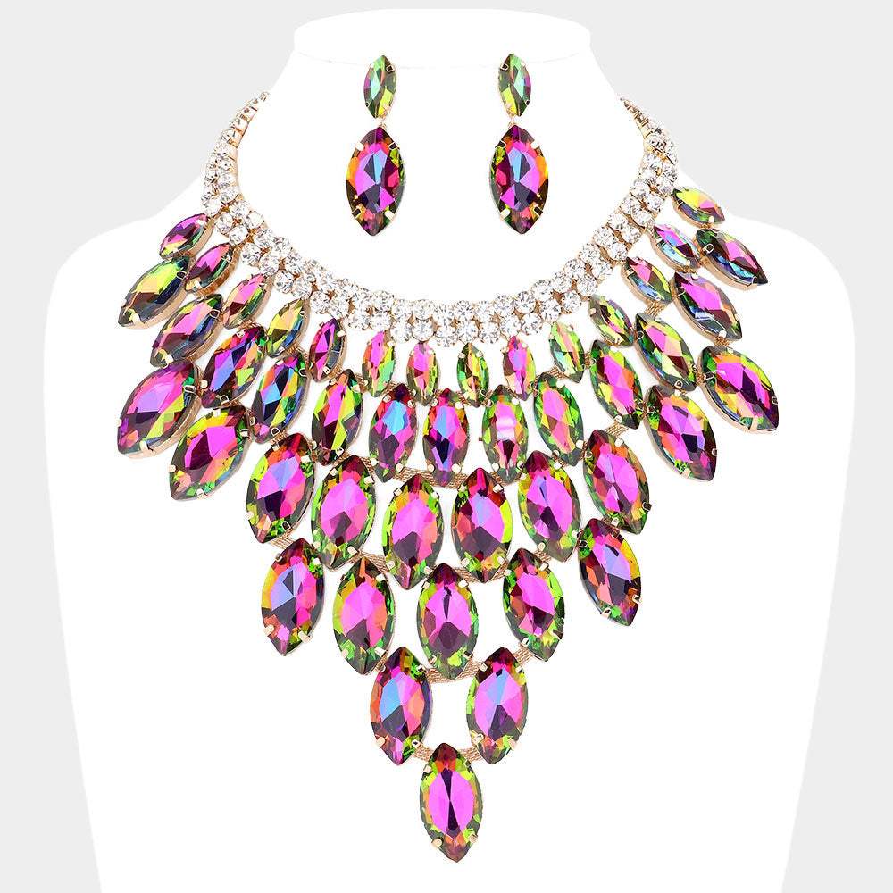 Marquise Stone Cluster Vine Evening Necklace - Madeline Love - Flyclothing LLC