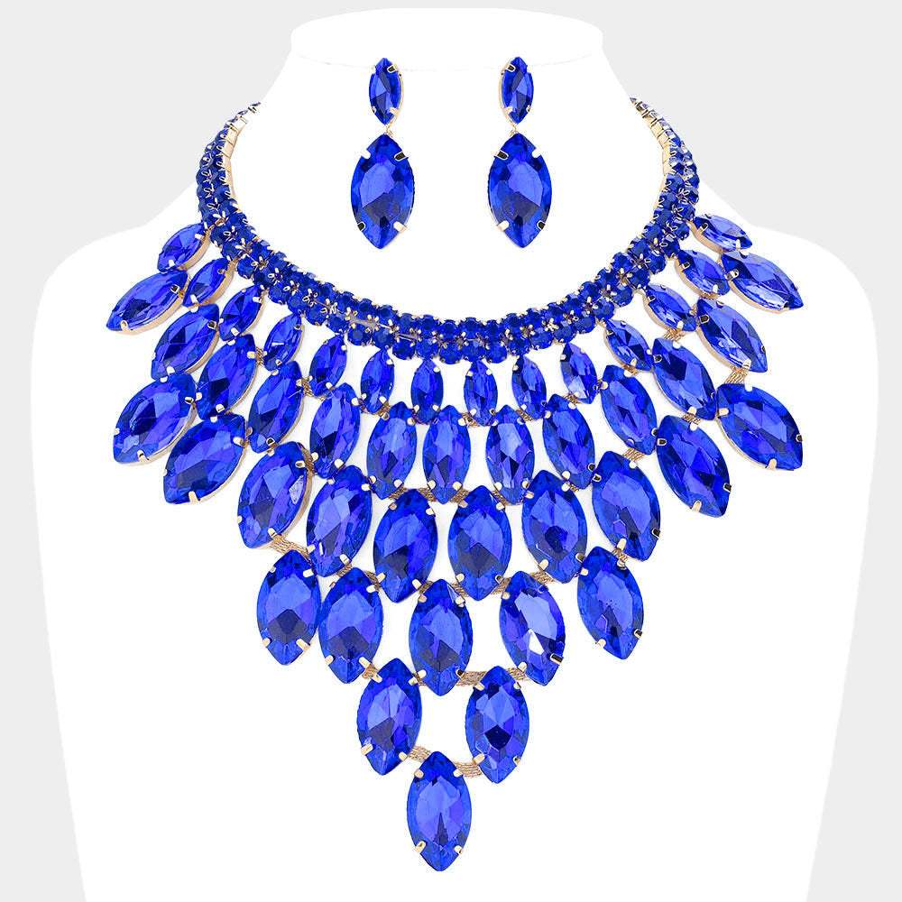 Marquise Stone Cluster Vine Evening Necklace - Madeline Love - Flyclothing LLC