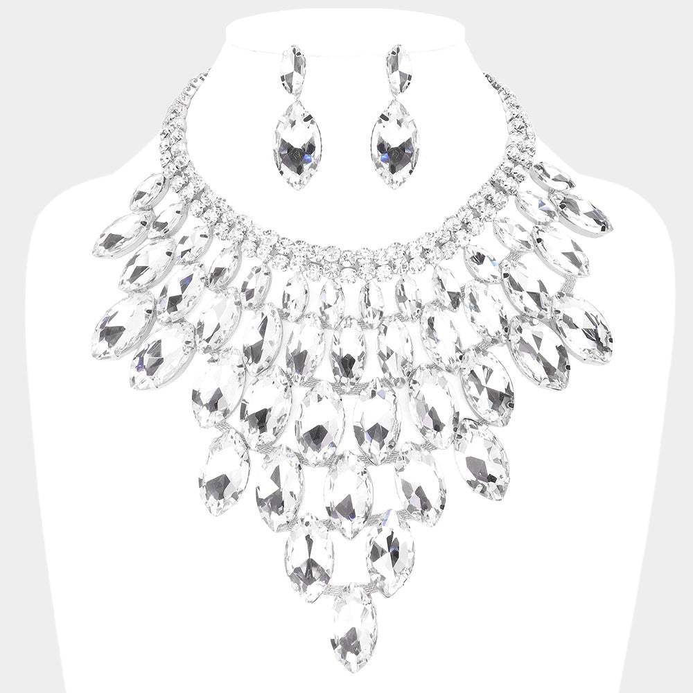 Marquise Stone Cluster Vine Evening Necklace - Madeline Love - Flyclothing LLC