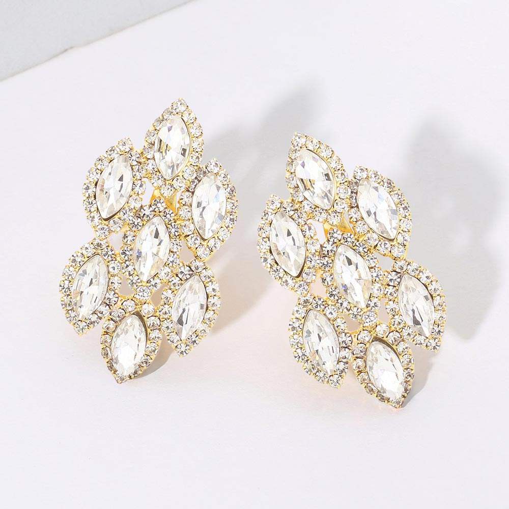 Marquise Stone Embellished Clip On Earrings - Madeline Love - Flyclothing LLC
