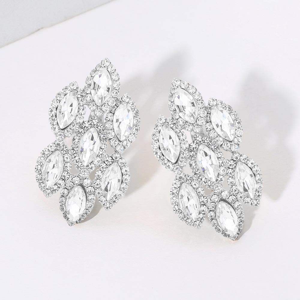 Marquise Stone Embellished Clip On Earrings - Madeline Love - Flyclothing LLC