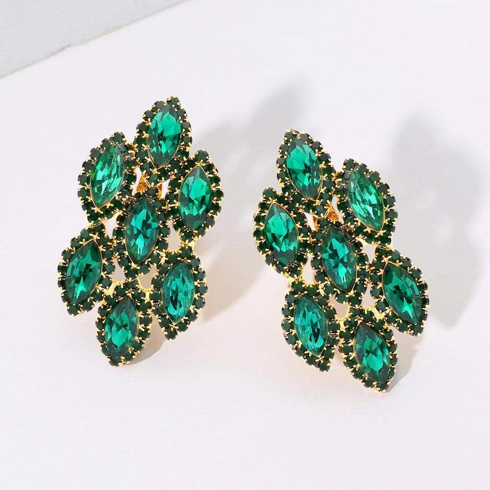 Marquise Stone Embellished Clip On Earrings - Madeline Love - Flyclothing LLC