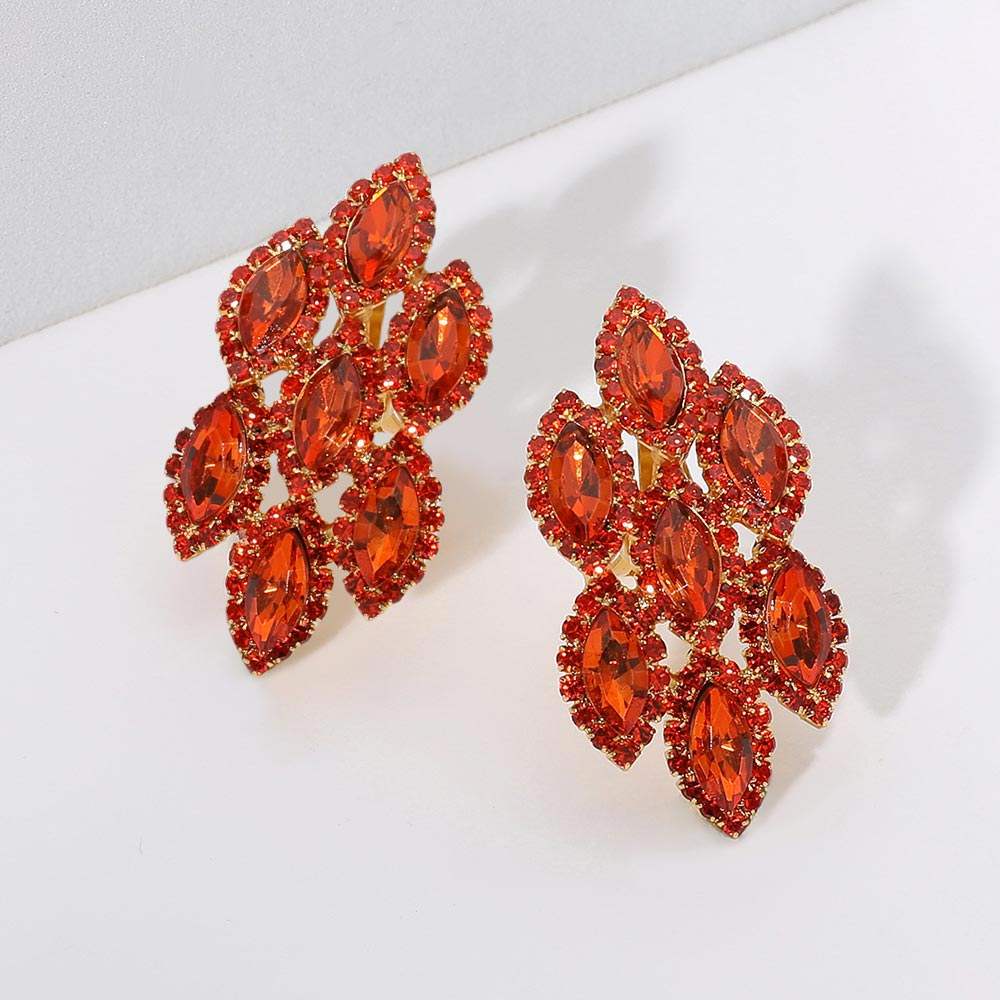 Marquise Stone Embellished Clip On Earrings - Madeline Love - Flyclothing LLC