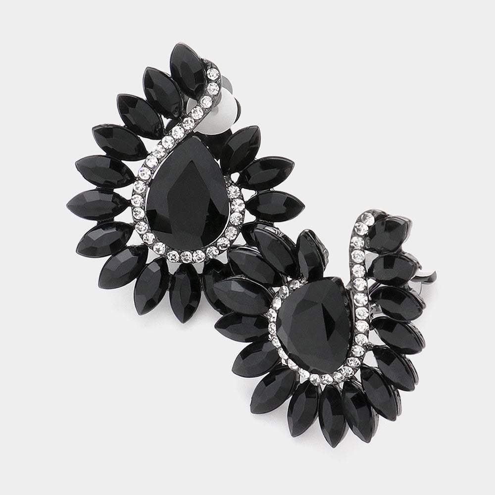 Marquise Stone Embellished Teardrop Stone Pointed Clip On Earrings - Madeline Love - Flyclothing LLC