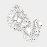Marquise Stone Embellished Teardrop Stone Pointed Clip On Earrings - Madeline Love - Flyclothing LLC