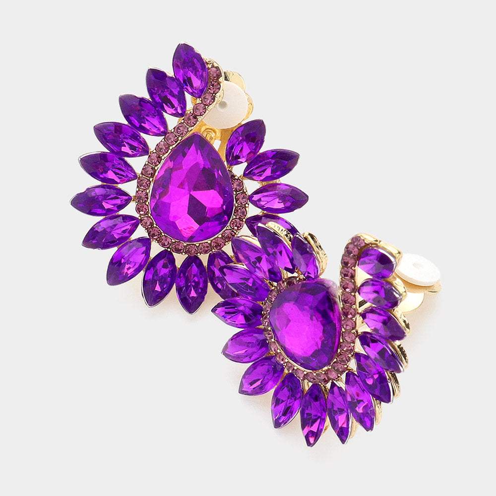 Marquise Stone Embellished Teardrop Stone Pointed Clip On Earrings - Madeline Love - Flyclothing LLC