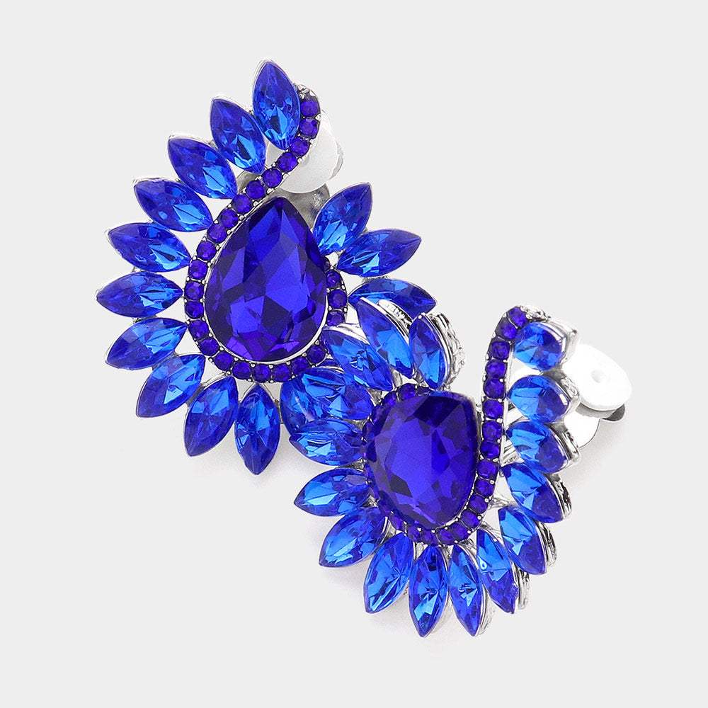 Marquise Stone Embellished Teardrop Stone Pointed Clip On Earrings - Madeline Love - Flyclothing LLC