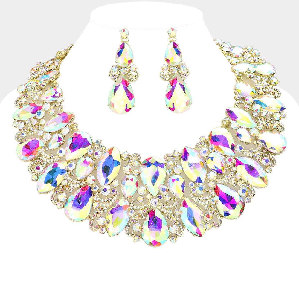 Marquise Teardrop Stone Accented Evening Necklace - Madeline Love - Flyclothing LLC