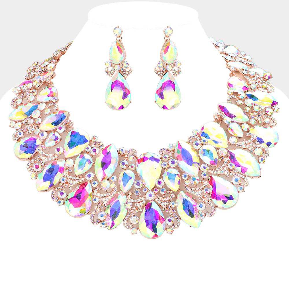 Marquise Teardrop Stone Accented Evening Necklace - Madeline Love - Flyclothing LLC