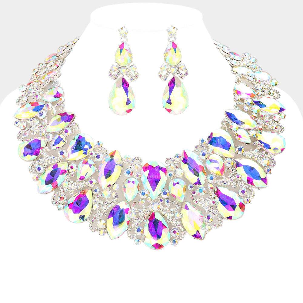 Marquise Teardrop Stone Accented Evening Necklace - Madeline Love - Flyclothing LLC