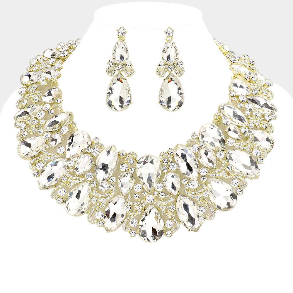 Marquise Teardrop Stone Accented Evening Necklace - Madeline Love - Flyclothing LLC