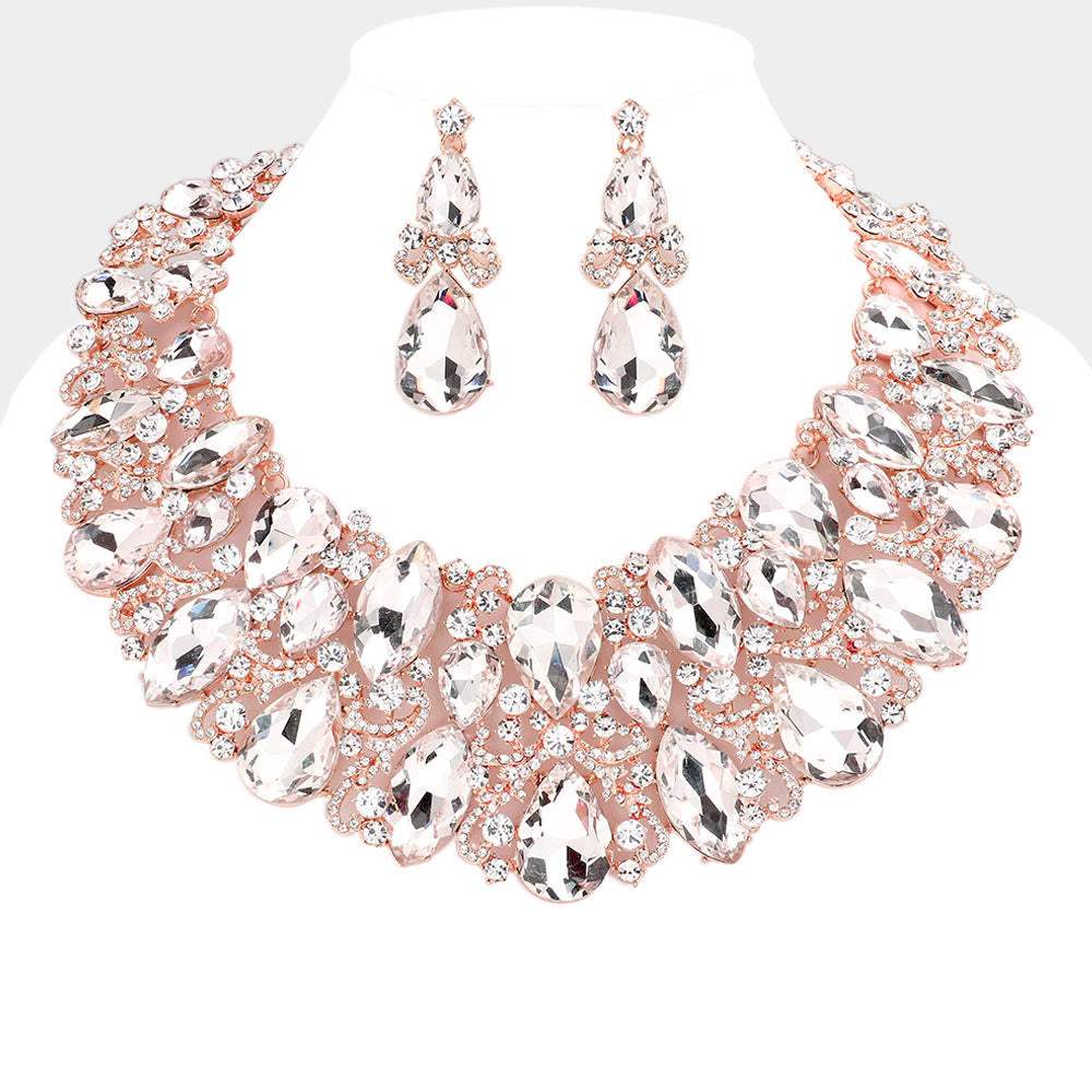Marquise Teardrop Stone Accented Evening Necklace - Madeline Love - Flyclothing LLC