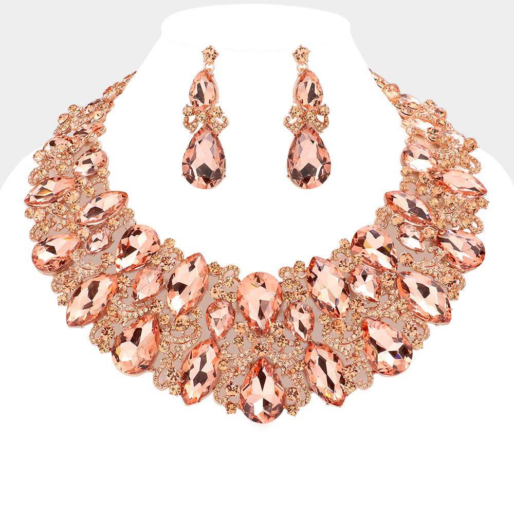 Marquise Teardrop Stone Accented Evening Necklace - Madeline Love - Flyclothing LLC