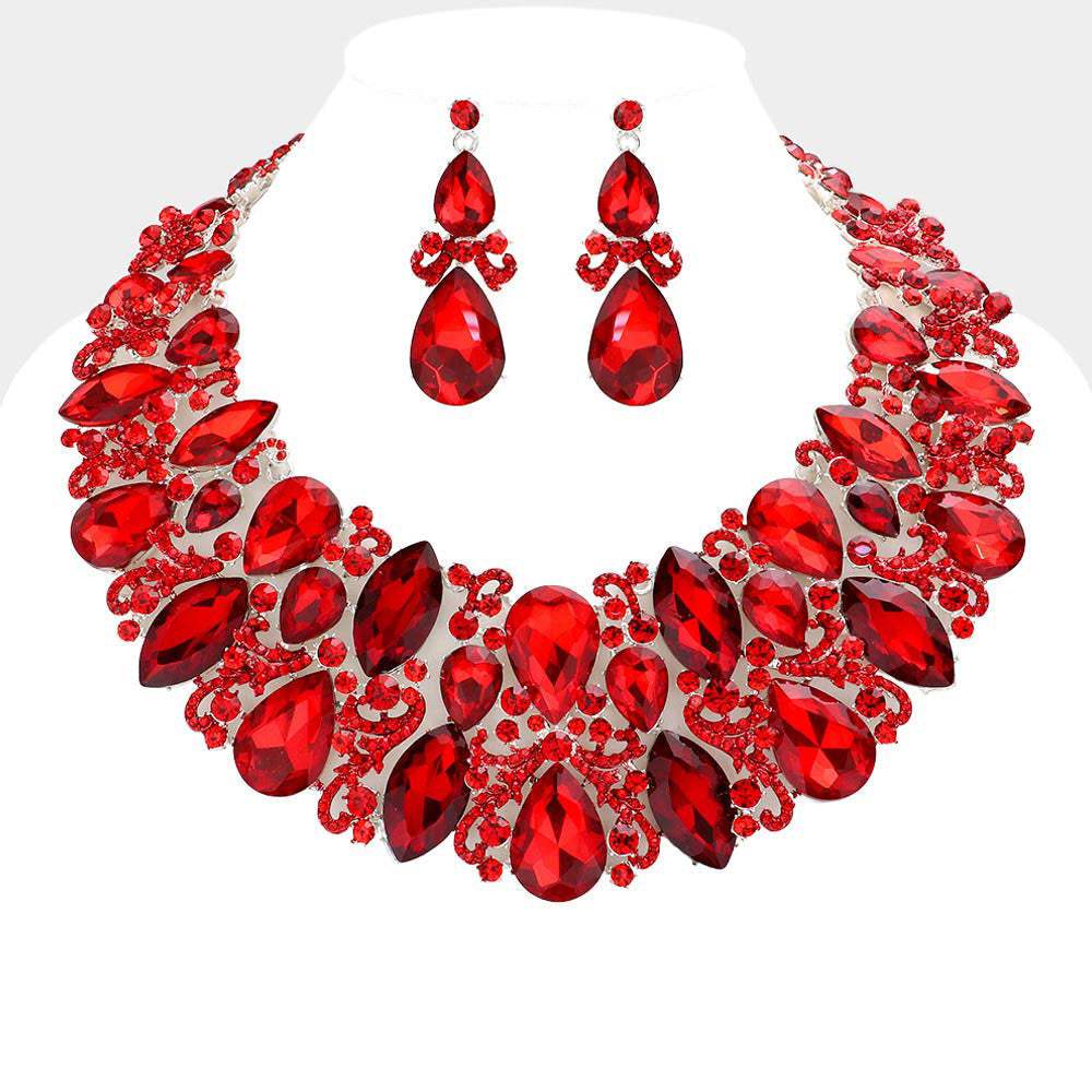 Marquise Teardrop Stone Accented Evening Necklace - Madeline Love - Flyclothing LLC
