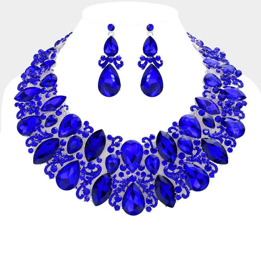 Marquise Teardrop Stone Accented Evening Necklace - Madeline Love - Flyclothing LLC