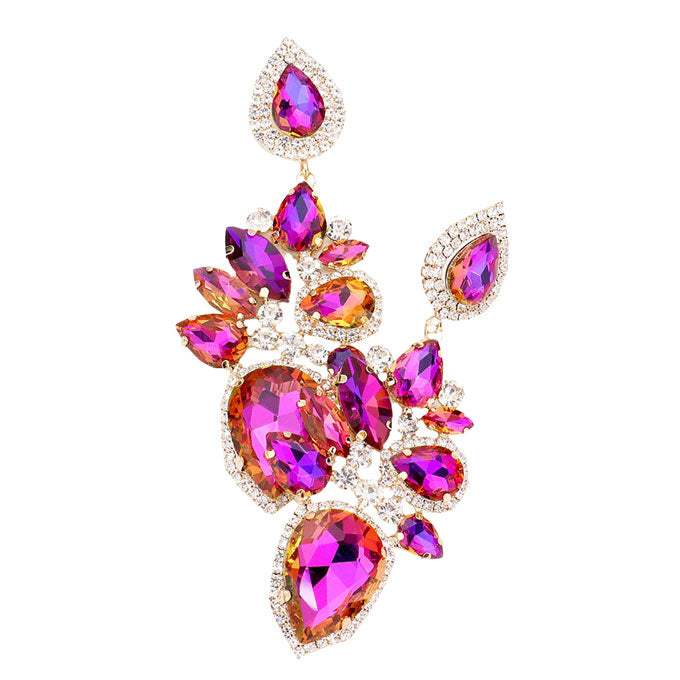 Marquise Teardrop Stone Cluster Dangle Evening Earrings - Madeline Love - Flyclothing LLC