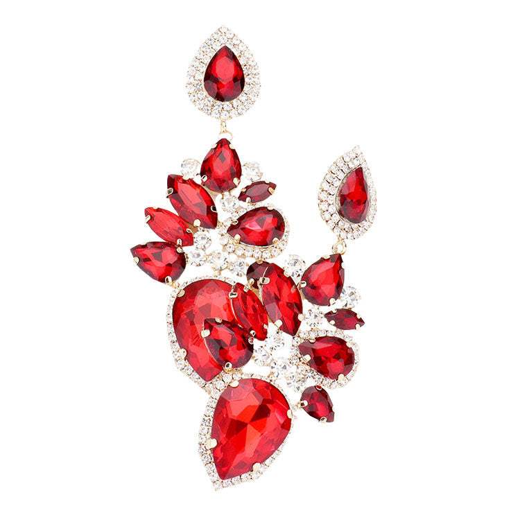 Marquise Teardrop Stone Cluster Dangle Evening Earrings - Madeline Love - Flyclothing LLC
