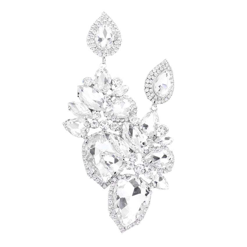 Marquise Teardrop Stone Cluster Dangle Evening Earrings - Madeline Love - Flyclothing LLC