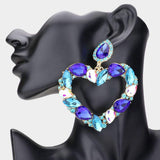 Marquise Teardrop Stone Cluster Open Heart Dangle Evening Earrings - Madeline Love - Flyclothing LLC