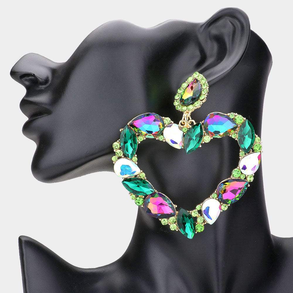 Marquise Teardrop Stone Cluster Open Heart Dangle Evening Earrings - Madeline Love - Flyclothing LLC