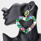 Marquise Teardrop Stone Cluster Open Heart Dangle Evening Earrings - Madeline Love - Flyclothing LLC